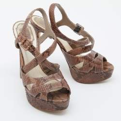 Dior Brown Python Platform Ankle Strap Sandals Size 38.5