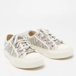 Dior Grey/Off White Oblique Canvas Walk'n'Dior Sneakers Size 38.5