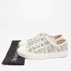 Dior Grey/Off White Oblique Canvas Walk'n'Dior Sneakers Size 38.5