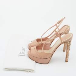 Dior Beige Patent Leather Cannage Heel Platform Sandals Size 38.5
