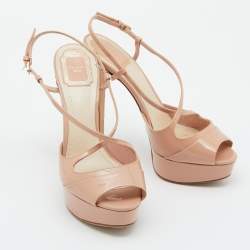 Dior Beige Patent Leather Cannage Heel Platform Sandals Size 38.5