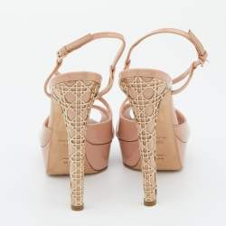 Dior Beige Patent Leather Cannage Heel Platform Sandals Size 38.5