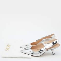 Dior Silver Patent Leather Jadior Slingback Pumps Size 38.5