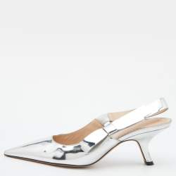 Dior Silver Patent Leather Jadior Slingback Pumps Size 38.5