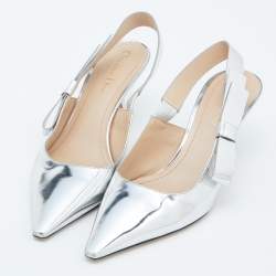Dior Silver Patent Leather Jadior Slingback Pumps Size 38.5
