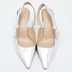 Dior Silver Patent Leather Jadior Slingback Pumps Size 38.5
