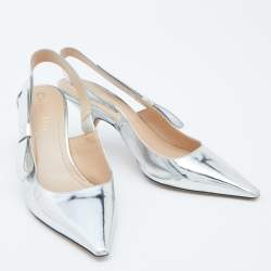 Dior Silver Patent Leather Jadior Slingback Pumps Size 38.5