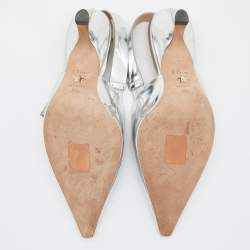 Dior Silver Patent Leather Jadior Slingback Pumps Size 38.5