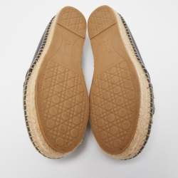 Pre Owned Dior Blue Leather and Canvas Crystal Embellished Flat Espadrilles Size 39.5