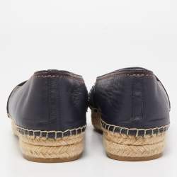 Pre Owned Dior Blue Leather and Canvas Crystal Embellished Flat Espadrilles Size 39.5