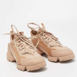Pre Owned Dior Pink Neoprene and Leather D-Connect Sneakers Size 38.5