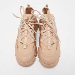 Pre Owned Dior Pink Neoprene and Leather D-Connect Sneakers Size 38.5