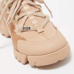 Pre Owned Dior Pink Neoprene and Leather D-Connect Sneakers Size 35.5