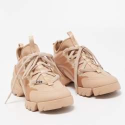 Pre Owned Dior Pink Neoprene and Leather D-Connect Sneakers Size 35.5