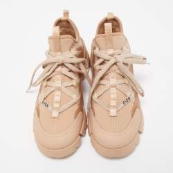 Pre Owned Dior Pink Neoprene and Leather D-Connect Sneakers Size 35.5