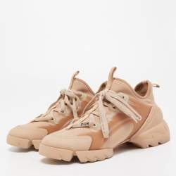 Pre Owned Dior Pink Neoprene and Leather D-Connect Sneakers Size 35.5