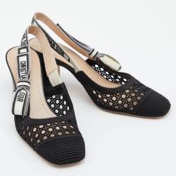 Dior Black Fabric and Leather Moi Block Heel Slingback Sandals Size 36.5