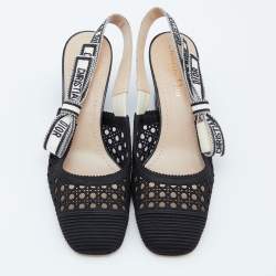 Dior Black Fabric and Leather Moi Block Heel Slingback Sandals Size 36.5