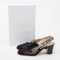 Dior Black Fabric and Leather Moi Block Heel Slingback Sandals Size 36.5