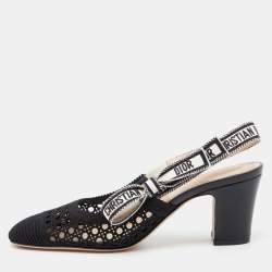 Dior Black Fabric and Leather Moi Block Heel Slingback Sandals Size 36.5