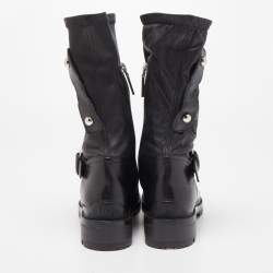 Pre Owned Dior Black Leather Maniac Moto Boots Size 36