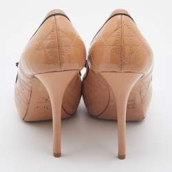 Dior Beige Cannage Patent Leather Bow Peep Toe Pumps Size 40.5
