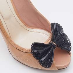 Dior Beige Cannage Patent Leather Bow Peep Toe Pumps Size 40.5