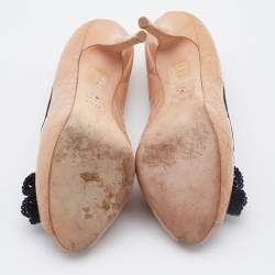 Dior Beige Cannage Patent Leather Bow Peep Toe Pumps Size 40.5