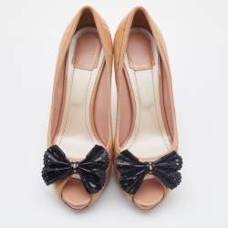 Dior Beige Cannage Patent Leather Bow Peep Toe Pumps Size 40.5