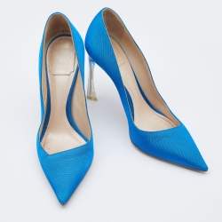 Pre Owned Christian Dior Blue Fabric Songe Pumps Size 38