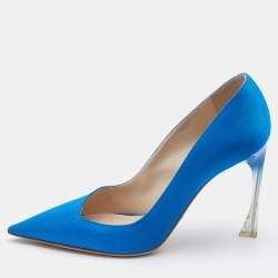 Pre Owned Christian Dior Blue Fabric Songe Pumps Size 38