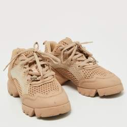 Dior Pink Leather and Mesh D-Connect Sneakers Size 38