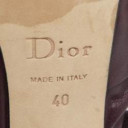 Pre Owned Dior Burgundy Pleated Leather Bow Peep Toe Slingback Pumps Size 40