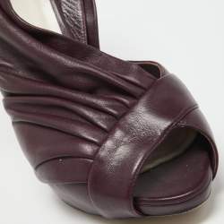 Pre Owned Dior Burgundy Pleated Leather Bow Peep Toe Slingback Pumps Size 40
