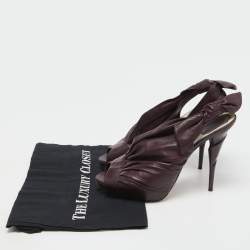 Pre Owned Dior Burgundy Pleated Leather Bow Peep Toe Slingback Pumps Size 40