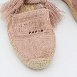 Dior Pink Logo Embroidered Canvas Granville Ankle Tie Wedge Espadrilles Size 38