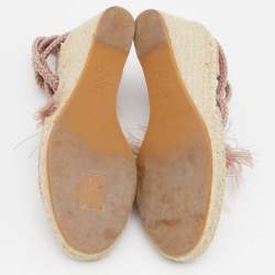 Dior Pink Logo Embroidered Canvas Granville Ankle Tie Wedge Espadrilles Size 38