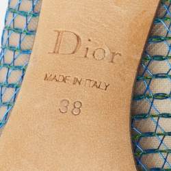 Dior Metallic Blue Mesh and Leather Pointed Toe Pumps Size 38