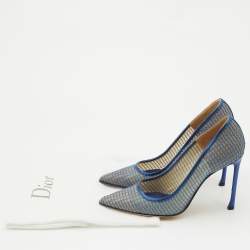 Dior Metallic Blue Mesh and Leather Pointed Toe Pumps Size 38