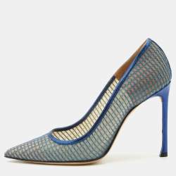 Dior Metallic Blue Mesh and Leather Pointed Toe Pumps Size 38