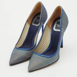 Dior Metallic Blue Mesh and Leather Pointed Toe Pumps Size 38