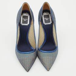 Dior Metallic Blue Mesh and Leather Pointed Toe Pumps Size 38