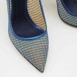 Dior Metallic Blue Mesh and Leather Pointed Toe Pumps Size 38
