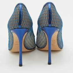 Dior Metallic Blue Mesh and Leather Pointed Toe Pumps Size 38
