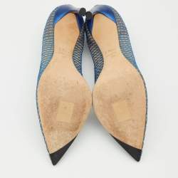 Dior Metallic Blue Mesh and Leather Pointed Toe Pumps Size 38