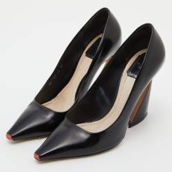 Pre Owned Dior Black Leather Curved Heel Pumps Size 40
