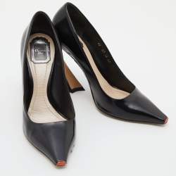 Pre Owned Dior Black Leather Curved Heel Pumps Size 40