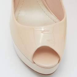 Christian Dior Beige Patent Leather Peep Toe Platform Pumps Size 38