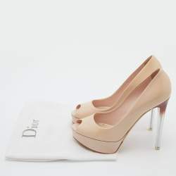 Christian Dior Beige Patent Leather Peep Toe Platform Pumps Size 38