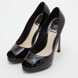 Pre Owned Dior Black Patent Leather Diorella Pumps Size 38 